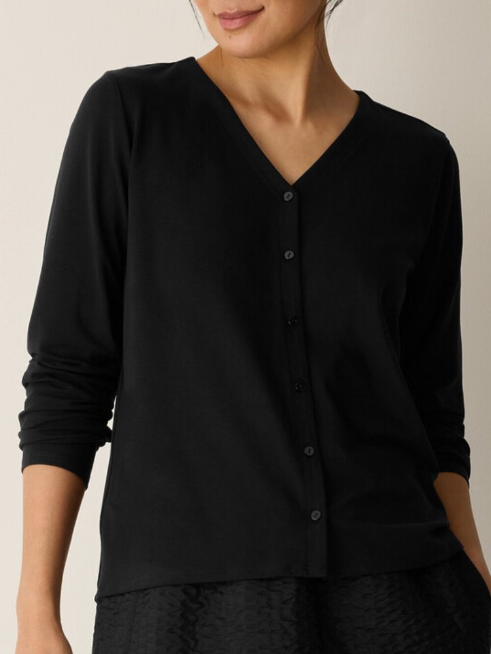 NEW Eileen Fisher Stretch Jersey Knit Button-Front Top SIZE Small Black